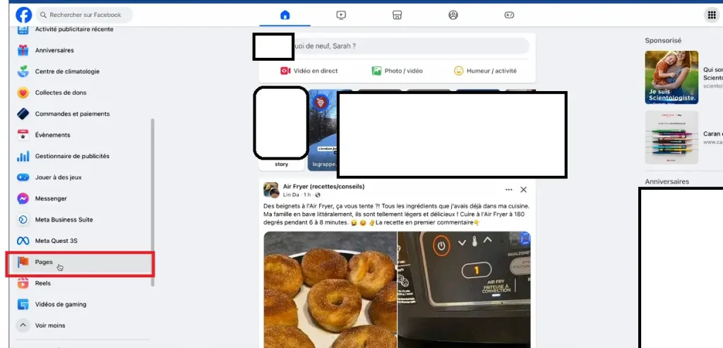 onglet page facebook