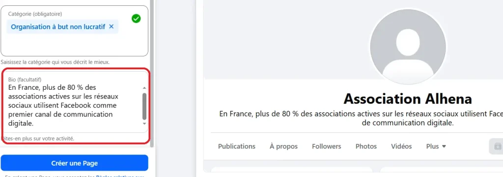 bio page Facebook